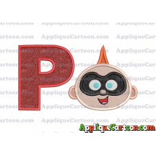 Jack Jack Parr The Incredibles Head Applique Embroidery Design 02 With Alphabet P
