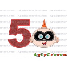 Jack Jack Parr The Incredibles Head Applique Embroidery Design Birthday Number 5