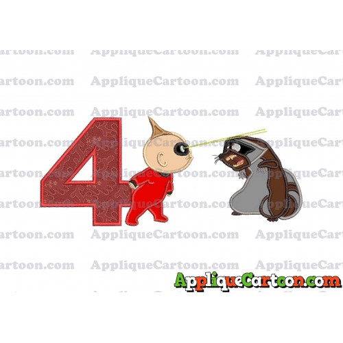 Jack Jack Vs Raccoon Incredibles Applique Embroidery Design Birthday Number 4