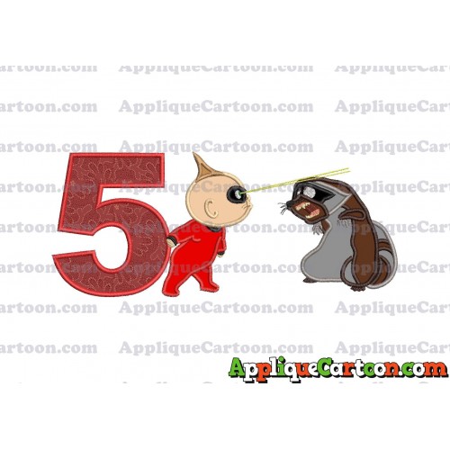Jack Jack Vs Raccoon Incredibles Applique Embroidery Design Birthday Number 5