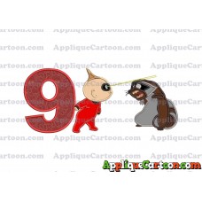 Jack Jack Vs Raccoon Incredibles Applique Embroidery Design Birthday Number 9