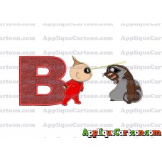 Jack Jack Vs Raccoon Incredibles Applique Embroidery Design With Alphabet B