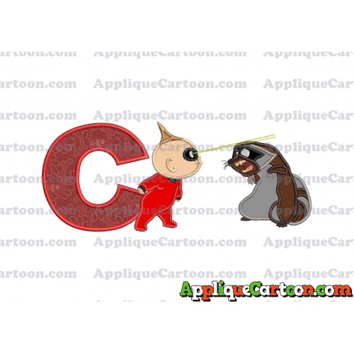 Jack Jack Vs Raccoon Incredibles Applique Embroidery Design With Alphabet C