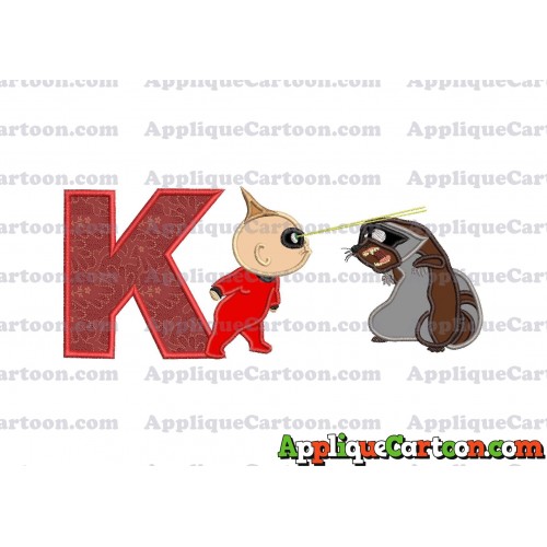 Jack Jack Vs Raccoon Incredibles Applique Embroidery Design With Alphabet K