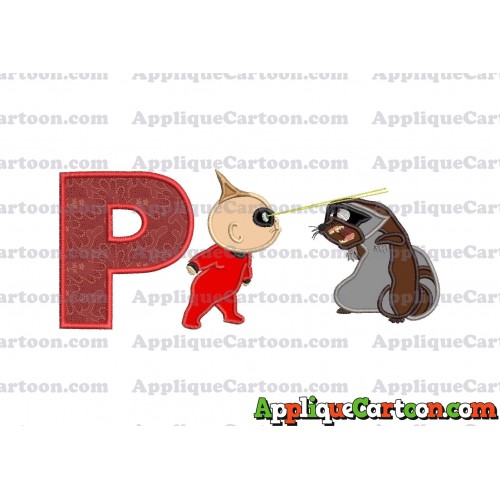 Jack Jack Vs Raccoon Incredibles Applique Embroidery Design With Alphabet P