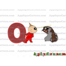 Jack Jack Vs Raccoon Incredibles Applique Embroidery Design With Alphabet Q
