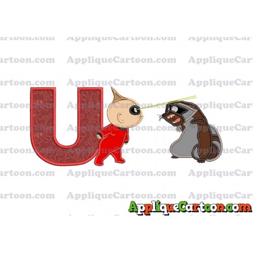 Jack Jack Vs Raccoon Incredibles Applique Embroidery Design With Alphabet U