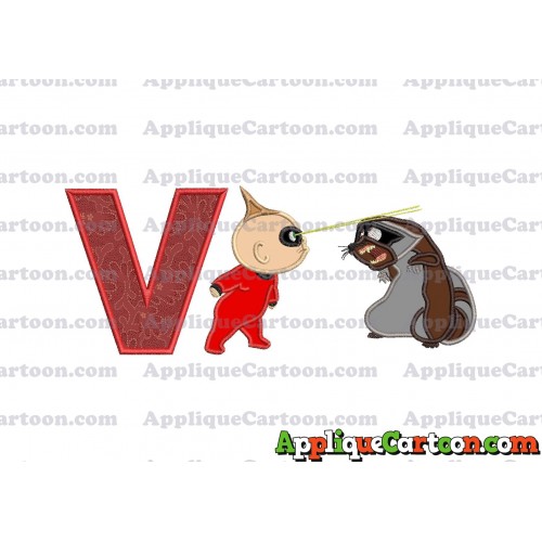 Jack Jack Vs Raccoon Incredibles Applique Embroidery Design With Alphabet V