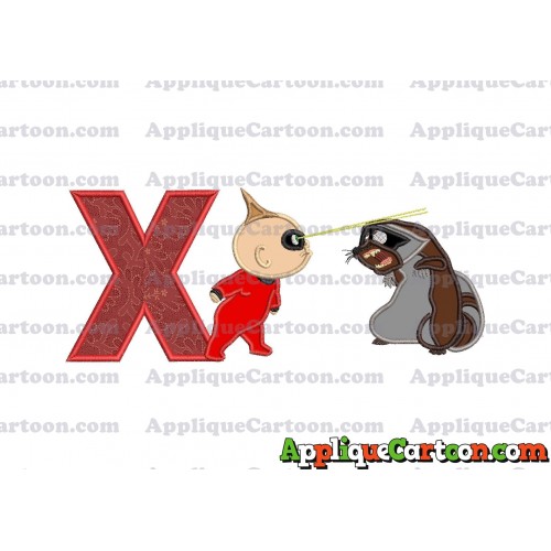 Jack Jack Vs Raccoon Incredibles Applique Embroidery Design With Alphabet X