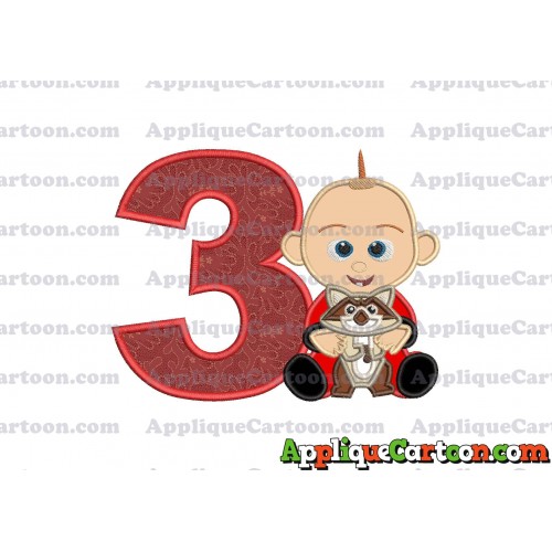 Jack Jack and Raccoon Incredibles Applique Embroidery Design Birthday Number 3