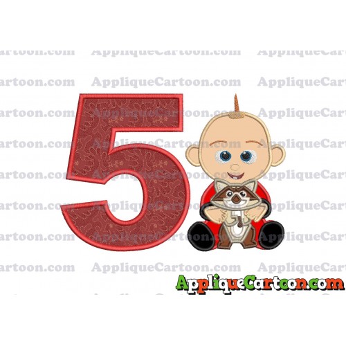 Jack Jack and Raccoon Incredibles Applique Embroidery Design Birthday Number 5