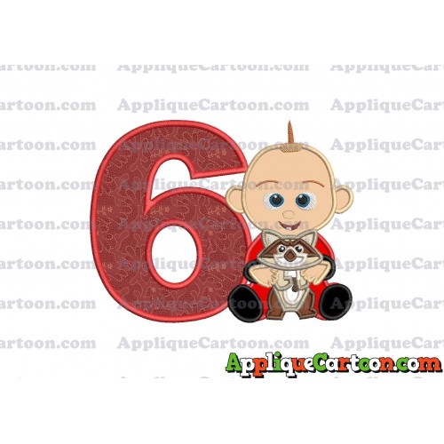 Jack Jack and Raccoon Incredibles Applique Embroidery Design Birthday Number 6