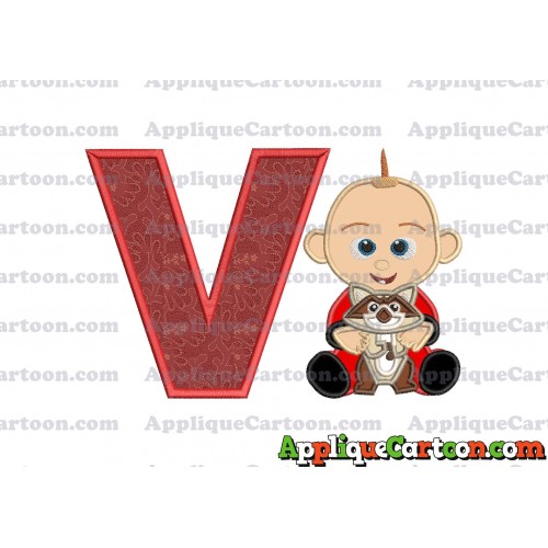 Jack Jack and Raccoon Incredibles Applique Embroidery Design With Alphabet V