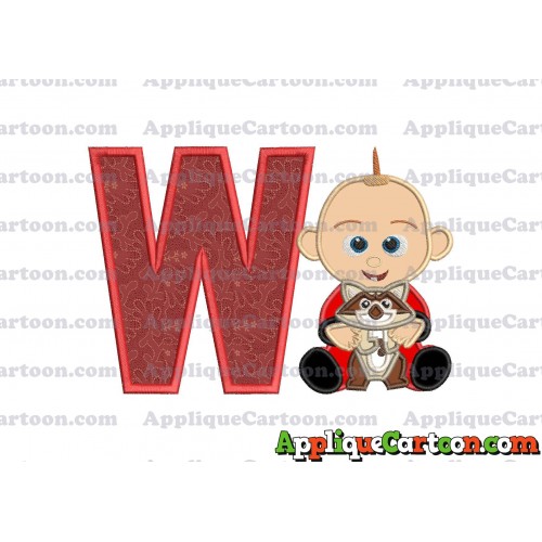 Jack Jack and Raccoon Incredibles Applique Embroidery Design With Alphabet W