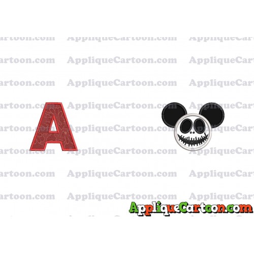 Jack Skellington Mickey Ears Applique Design With Alphabet A
