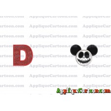 Jack Skellington Mickey Ears Applique Design With Alphabet D