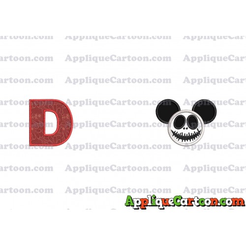 Jack Skellington Mickey Ears Applique Design With Alphabet D