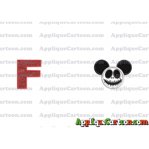 Jack Skellington Mickey Ears Applique Design With Alphabet F