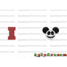 Jack Skellington Mickey Ears Applique Design With Alphabet I