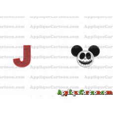 Jack Skellington Mickey Ears Applique Design With Alphabet J