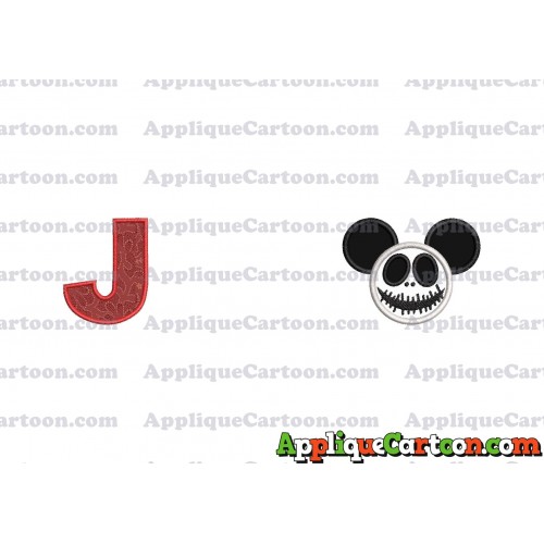 Jack Skellington Mickey Ears Applique Design With Alphabet J