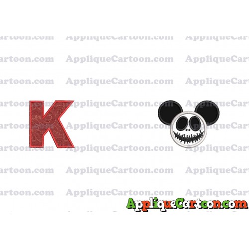 Jack Skellington Mickey Ears Applique Design With Alphabet K