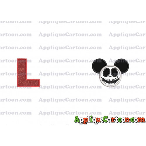 Jack Skellington Mickey Ears Applique Design With Alphabet L