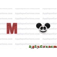 Jack Skellington Mickey Ears Applique Design With Alphabet M