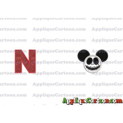 Jack Skellington Mickey Ears Applique Design With Alphabet N