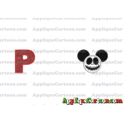 Jack Skellington Mickey Ears Applique Design With Alphabet P