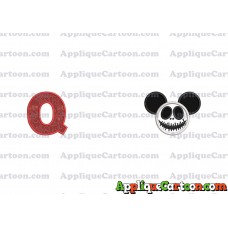 Jack Skellington Mickey Ears Applique Design With Alphabet Q