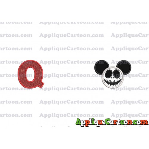 Jack Skellington Mickey Ears Applique Design With Alphabet Q