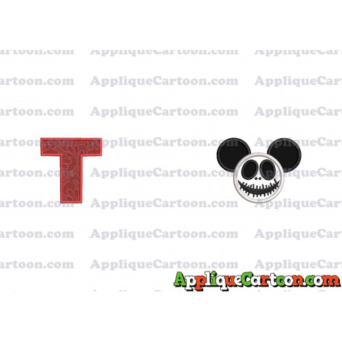 Jack Skellington Mickey Ears Applique Design With Alphabet T