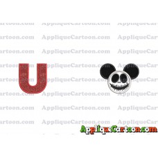 Jack Skellington Mickey Ears Applique Design With Alphabet U