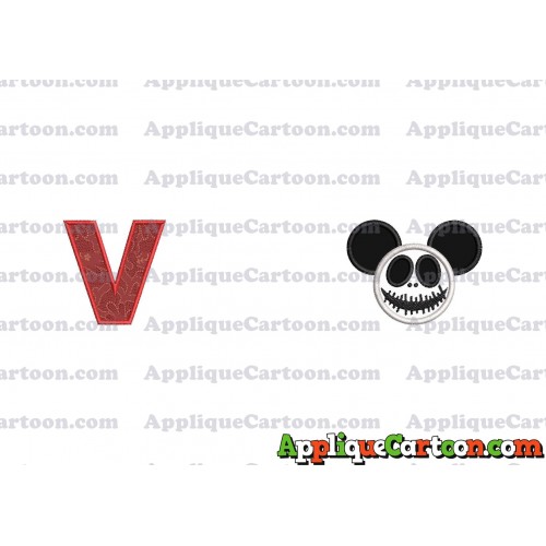 Jack Skellington Mickey Ears Applique Design With Alphabet V