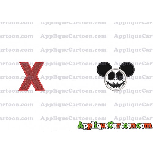 Jack Skellington Mickey Ears Applique Design With Alphabet X