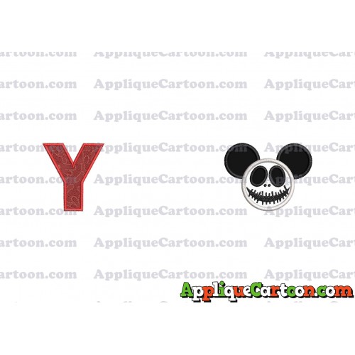 Jack Skellington Mickey Ears Applique Design With Alphabet Y
