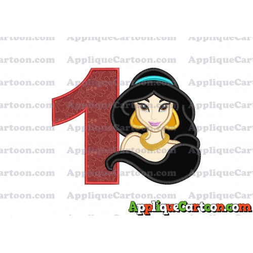 Jasmine Princess Applique Embroidery Design Birthday Number 1