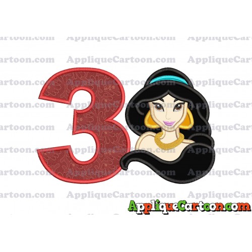 Jasmine Princess Applique Embroidery Design Birthday Number 3