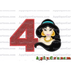 Jasmine Princess Applique Embroidery Design Birthday Number 4