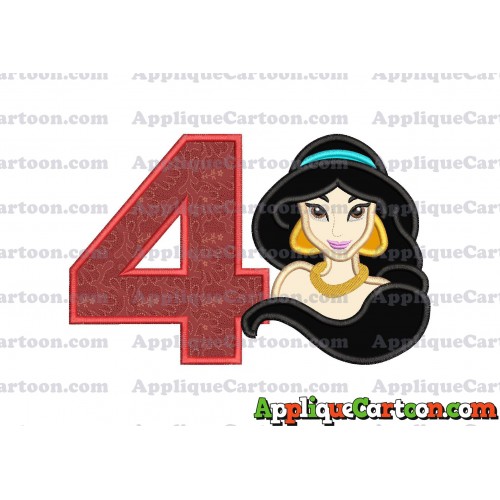 Jasmine Princess Applique Embroidery Design Birthday Number 4