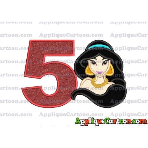 Jasmine Princess Applique Embroidery Design Birthday Number 5