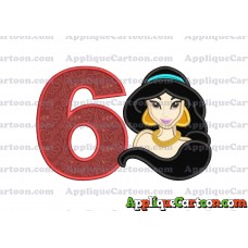 Jasmine Princess Applique Embroidery Design Birthday Number 6