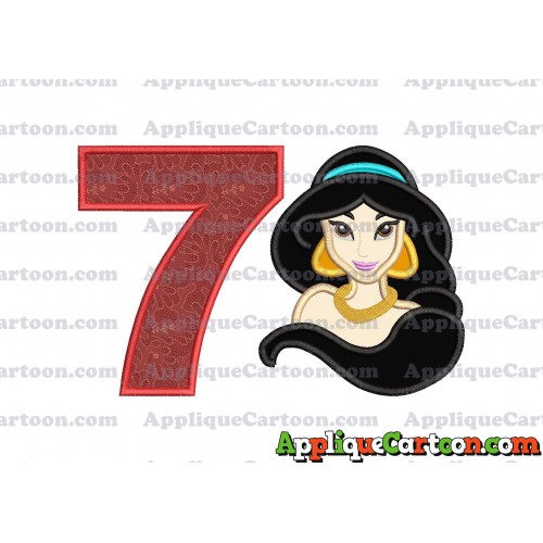 Jasmine Princess Applique Embroidery Design Birthday Number 7