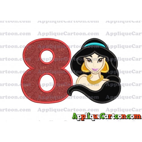 Jasmine Princess Applique Embroidery Design Birthday Number 8