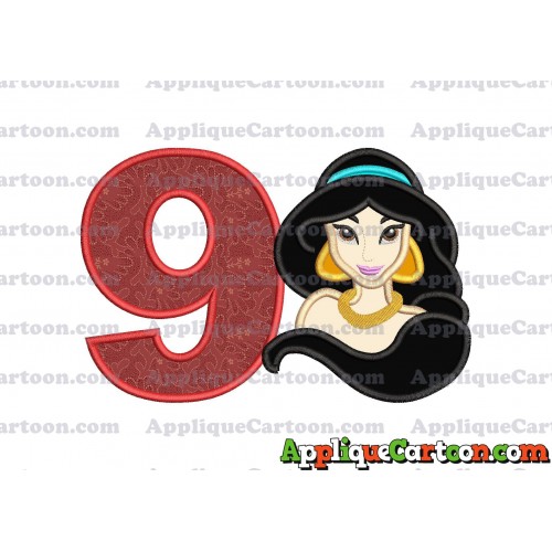 Jasmine Princess Applique Embroidery Design Birthday Number 9