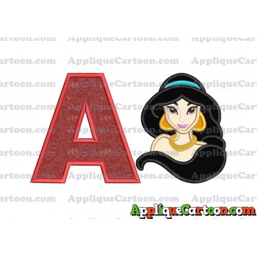 Jasmine Princess Applique Embroidery Design With Alphabet A