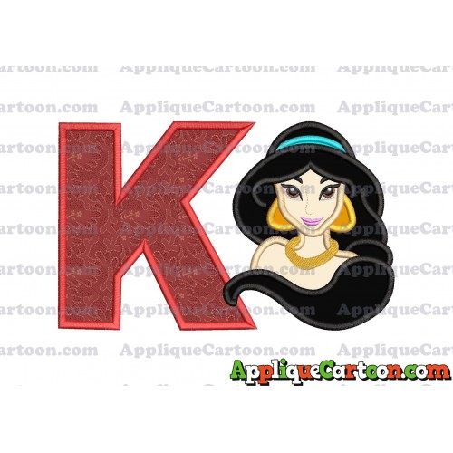 Jasmine Princess Applique Embroidery Design With Alphabet K