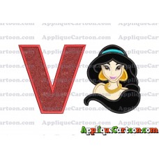 Jasmine Princess Applique Embroidery Design With Alphabet V