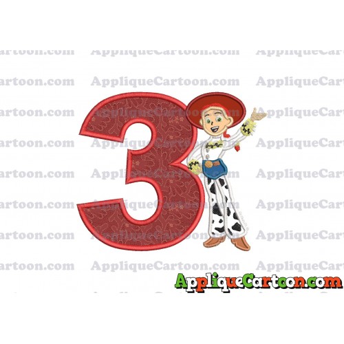 Jessie Toy Story Applique 02 Embroidery Design Birthday Number 3